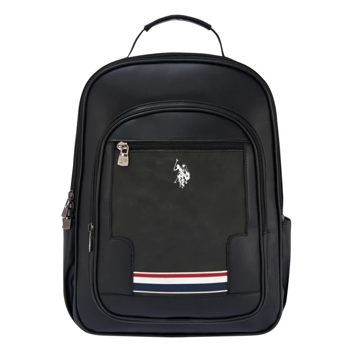 U.S. Polo. Assn. Vegan Suni Deri Laptop Bölmeli Sırt Çantası Ve Omuz Askılı Çapraz Çanta - Siyah