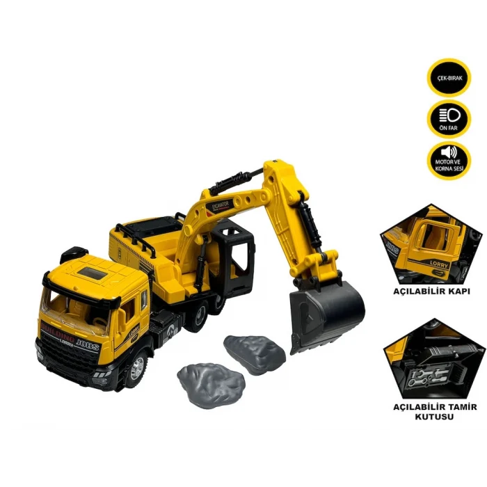 Kamyon Ekskavatör Çek Bırak Işıklı ve Sesli 1:28