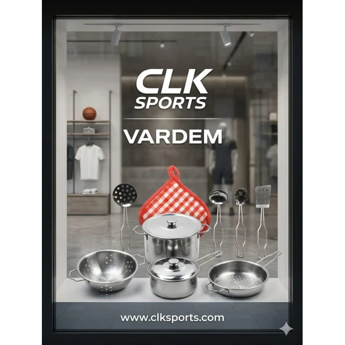 Vardem Oyuncak Mini Kitchen Metal Tableware , 11 Parça Çelik Tencere Tava Set