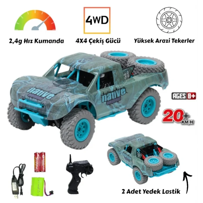 Drift Araba (Course) Vardem Uzaktan Kumandalı Full Fonksiyon 2.4G Şarjlı 1:20 - Mavi