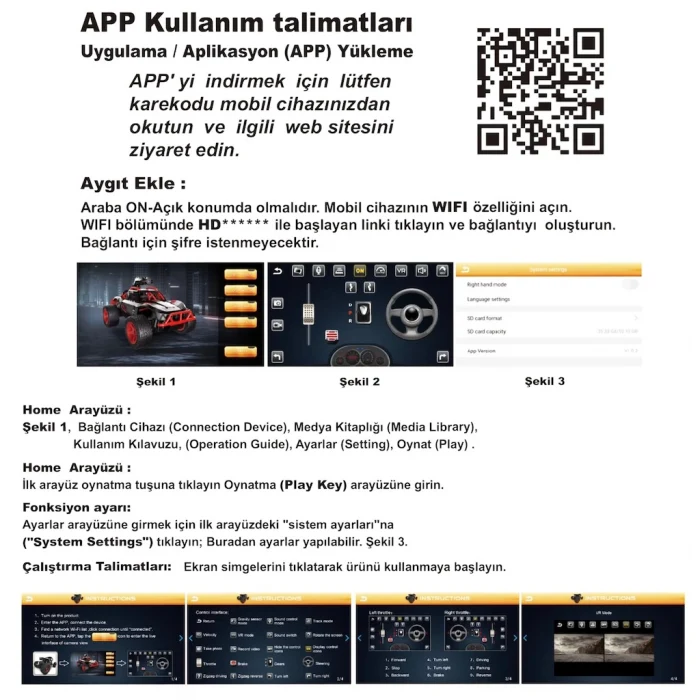 Vardem Uzaktan Kumandalı Kameralı Stunt Araba - Full Fonksiyon Şarjlı 2,4G Wifi - Siyah