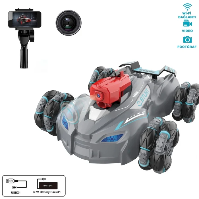 Vardem Uzaktan Kumandalı Kameralı Stunt Araba - Full Fonksiyon Şarjlı 2,4G Wifi - Siyah