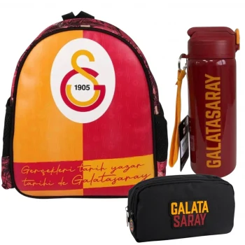 Galatasaray Lisanslı Anaokulu Çantası , Çift Gözlü Kalemlik - Lisanslı Suluk Matara Hediye