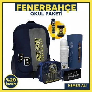 Fenerbahçe Okul-Sırt Çantası , Beslenme Çantası , Kalem Çantası - Lisanslı Bardaklı Çelik Termos Premium Set
