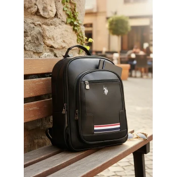 U.S. Polo. Assn. Vegan Suni Deri Laptop Bölmeli Sırt Çantası Ve Omuz Askılı Çapraz Çanta - Siyah