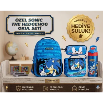 Sonic Boom Okul Çantası , Beslenme Çantası , Kalem Çantası - Sonic Çelik Matara 500 Ml Hediye
