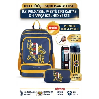U.s. Polo Sarı - Lacivert Taraftar Okul Sırt Çantası , Kalem Çantası - Lisanslı Suluk Matara Hediye