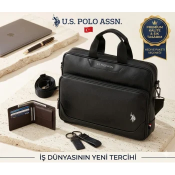 U.S.Polo Assn. Suni Deri Evrak Çantası