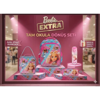 Barbie Lisanslı Okul Çantası - Beslenme Çantası - Kalem Kutusu Set - Suluk&Matara Hediye