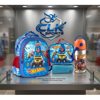 HOT WHEELS Lisanslı Ilköğretim Okul Çantası , Beslenme Çantası , Çift Gözlü Kalemlik - Alüminyum Matara Hediye