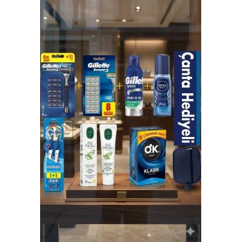 Gillette Sensor 3 , 8 Parça Damat Kişisel Bakım Bohçası + Seyahat El Çantası