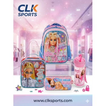 Barbie Lisanslı Okul Çantası - Beslenme Çantası - Kalem Kutusu Set - Suluk&Matara Hediye