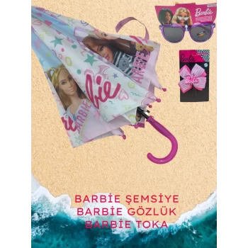 Barbie Lisanslı Çocuk Şemsiyesi + Lisanslı Gözlük - Barbie Lisanslı Toka Hediye