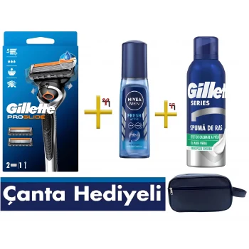 Gillette Fusion ProGlide FlexBall Tıraş Makinesi + 2 Yedek Başlığı , Nivea For Men Fresh Pump 75 ml , Gillette Series Köpük Rahatlatıcı 200 Ml , Seyahat Çantası