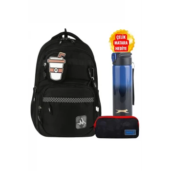 MASTER PACK Okul Çantası , Çift Gözlü Kalem Çantası , Para Cüzdanı ve Çelik Matara 700 ml Hediye