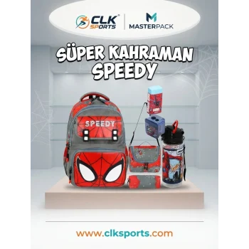 MASTER PACK SPEEDY Okul Çantası Tablet Bölmeli , Beslenme Çantası , Kalemlik , Spiderman Suluk Mataralı Set