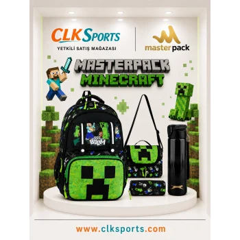 MİNECRAFT Okul Sırt Çantası , Beslenme Çantası Kalemlik Seti - Lisanslı Çelik Suluk & Matara Hediye