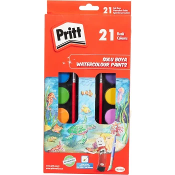 Pritt 21 Renk Sulu Boya - 2 adet fırça Hediyeli