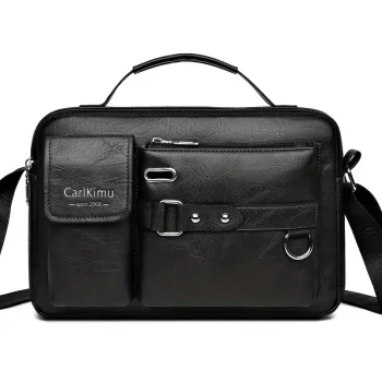 Retro Deri Omuz Çantası, Küçük Evrak Çantası , Siyah