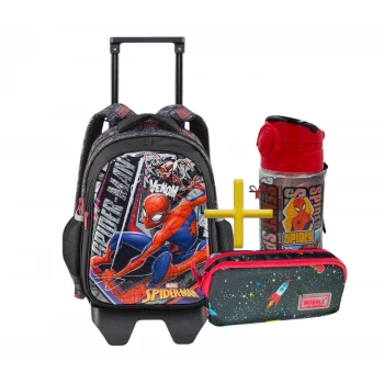 Spiderman Çekçekli Okul Çantası , Muggle Çift Gözlü Kalem Çantası - Suluk & Matara Hediye