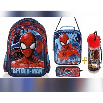 Spider Okul Çantası - Beslenme Çantası - Kalem Kutusu Set - Suluk&Matara Hediye