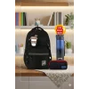 MASTER PACK Okul Çantası , Çift Gözlü Kalem Çantası , Para Cüzdanı ve Çelik Matara 700 ml Hediye