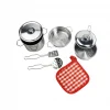 Vardem Oyuncak Mini Kitchen Metal Tableware 8 Parça Çelik Tencere Tava Set