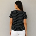 Kadın Siyah Beyaz Çizgili Bisiklet Yaka Basic T-Shirt