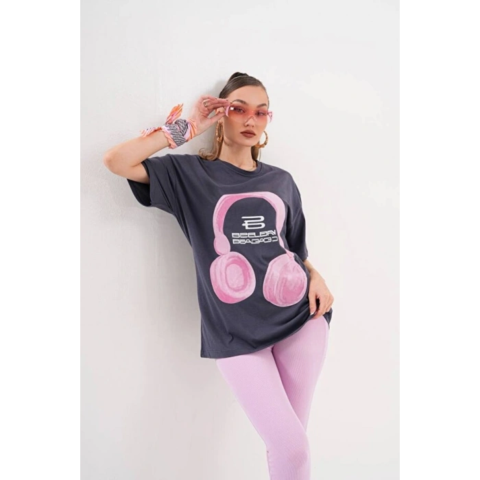 Kadın Oversize T-Shirt Ön Yüz Baskılı