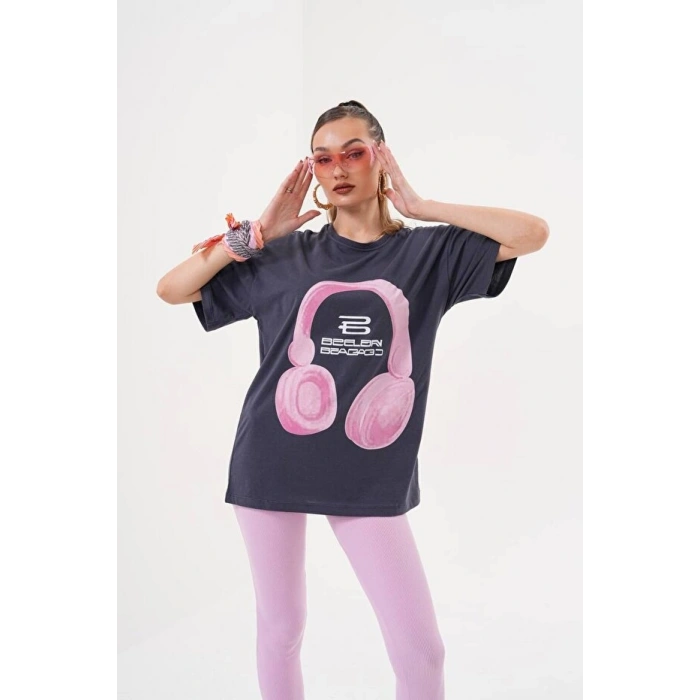 Kadın Oversize T-Shirt Ön Yüz Baskılı