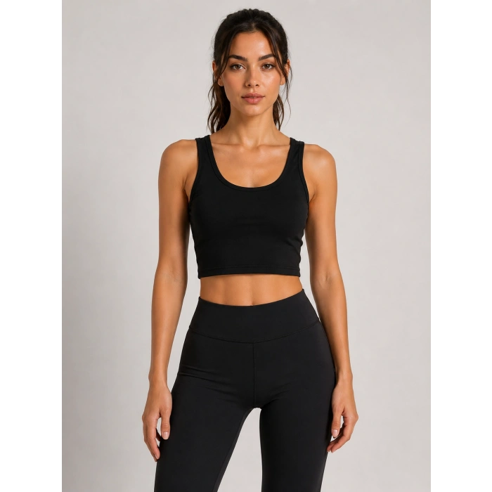 Kadın Siyah Spor Crop Atlet