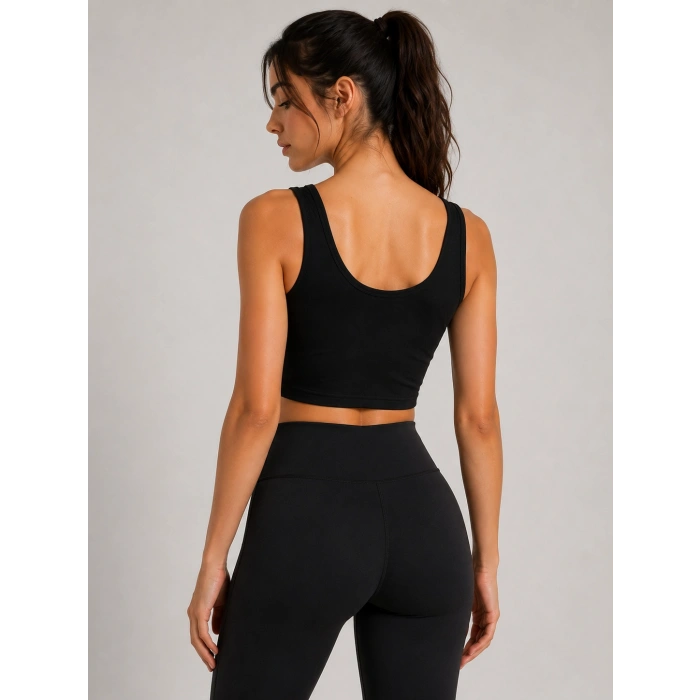 Kadın Siyah Spor Crop Atlet