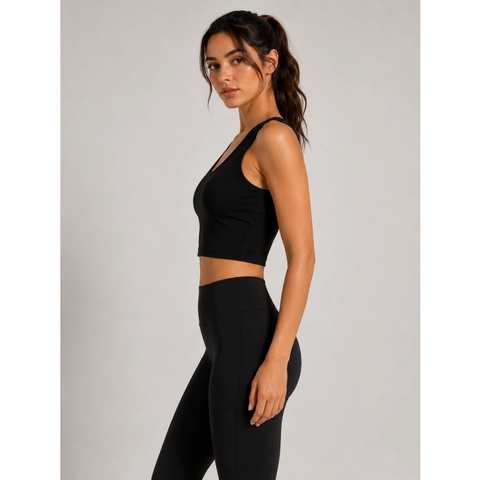 Kadın Siyah Spor Crop Atlet