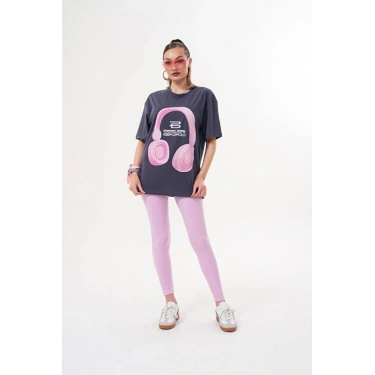 Kadın Oversize T-Shirt Ön Yüz Baskılı