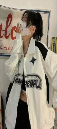 Beyaz Şardonlu Locapeople Street Wear Style Mevsimlik Hırka 3BROs