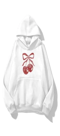 Beyaz UnisexKiraz Kurdele Tram Oversize Sweatshirt