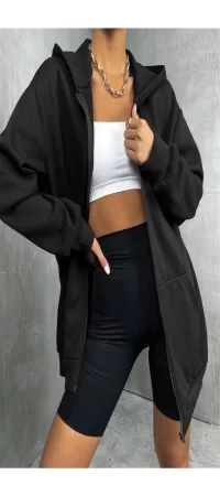 Düz Siyah Unisex Oversize (2 İPLİK) Mevsımlık Hırka