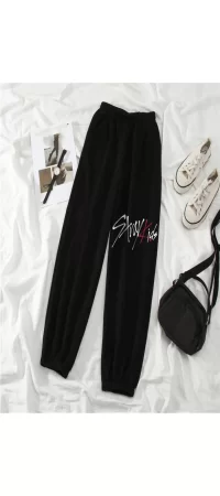 K-Pop Serisi Stray Kids Baskılı Oversize Unisex Siyah Eşofman Altı