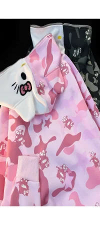 Sanrio Anime Kawaii Kitty Detail Full Zip Hırka