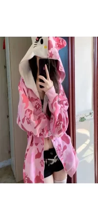 Sanrio Anime Kawaii Kitty Detail Full Zip Hırka