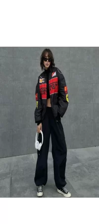 Siyah Kırmızı F1 Ferrari Racing Retro Unisex Bomber Ceket