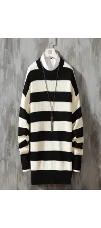 Streetwear Siyah Beyaz Çizgili Streetwear Oversize Kazak