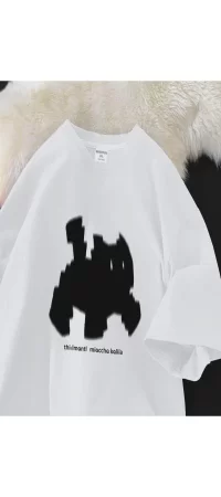 Y2k Cat Detail Oversize Unisex Beyaz T-Shirt