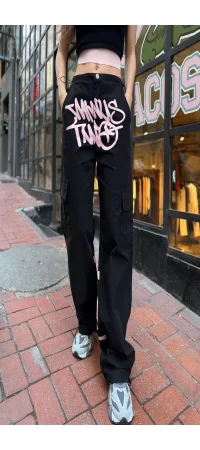 Y2k Harajuku Minus Two Detail Kargo Cepli Bol Paça Unisex Baggy Jean