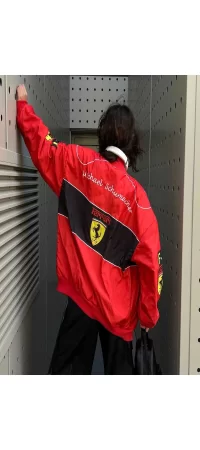 Yeni Kırmızı F1 Ferrari Racing Retro Unisex Bomber Ceket