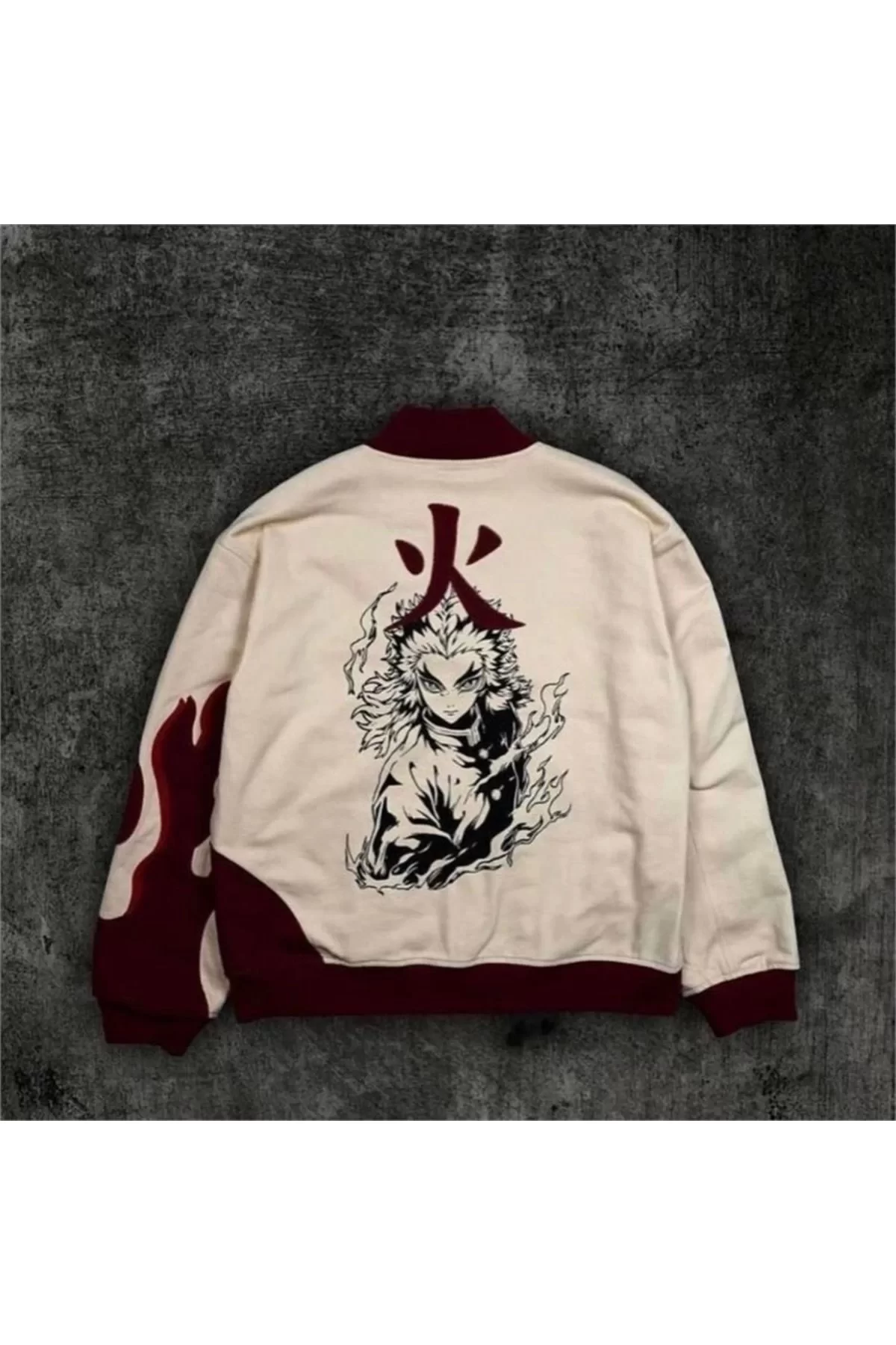 Bej Anime Flame Hashira Kyojuro Rengoku Unisex Bomber Ceket