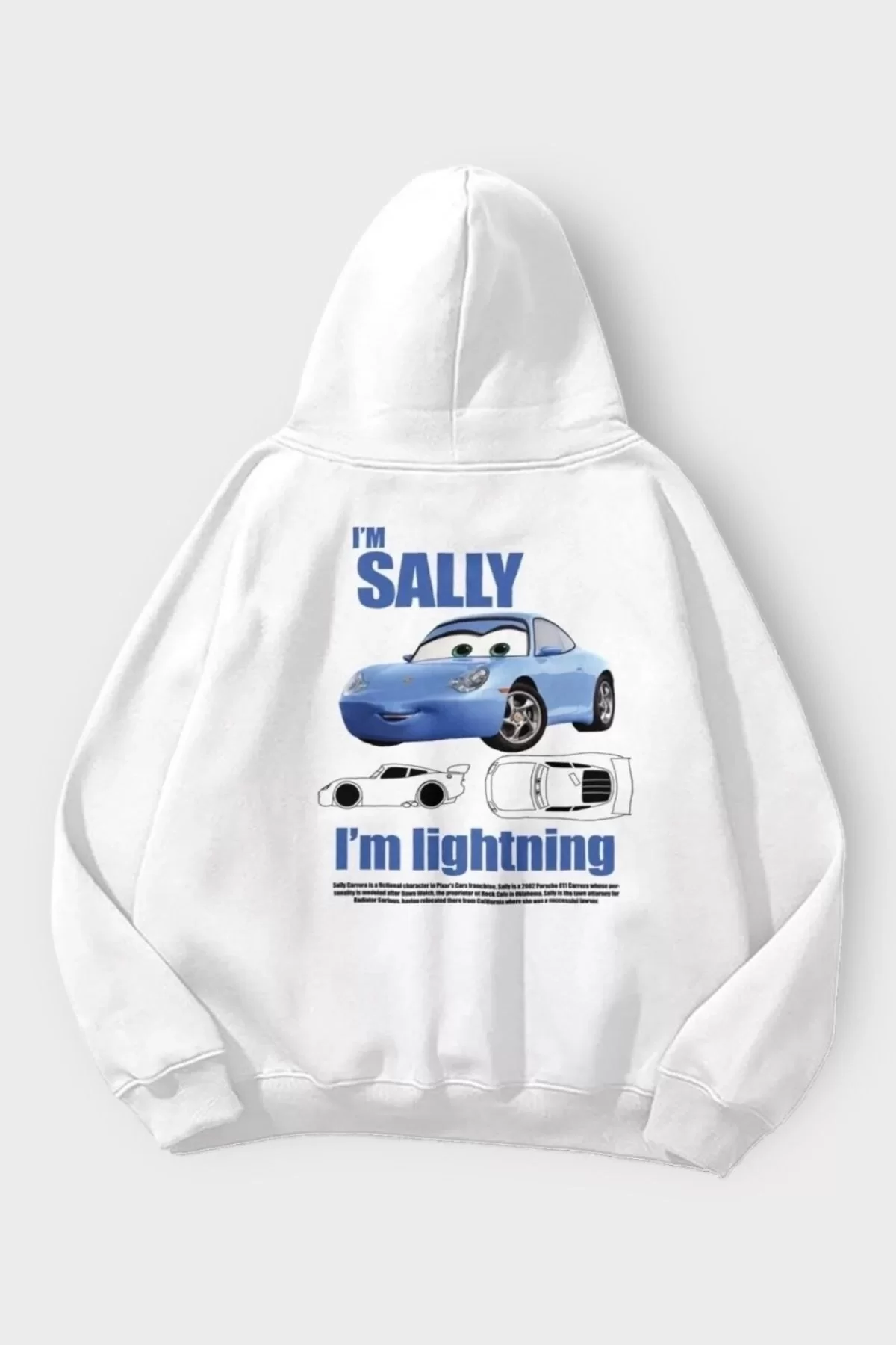 Beyaz Kapüşonlu IM SALLY Car Detail Sırt Baskılı Sweatshirt