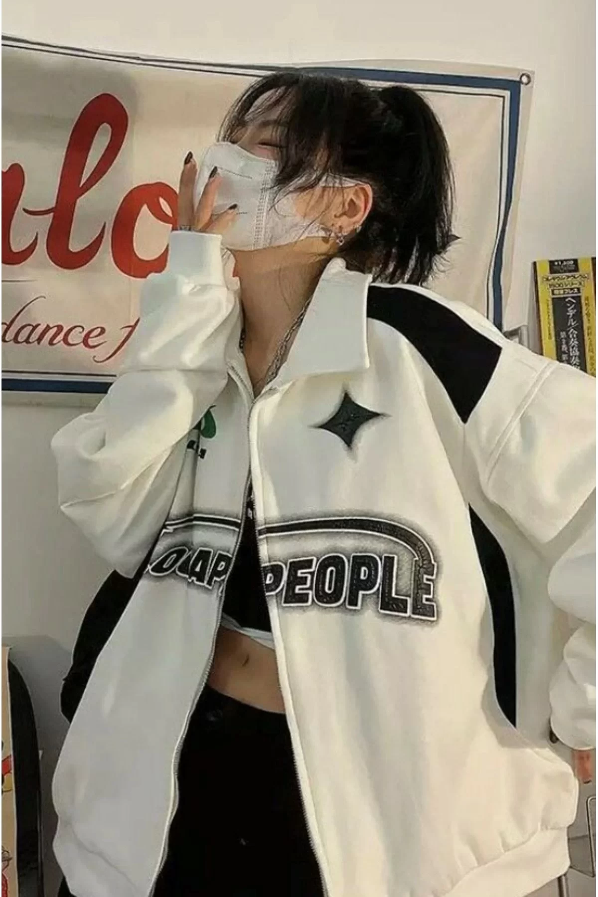 Beyaz Şardonlu Locapeople Street Wear Style Mevsimlik Hırka 3BROs