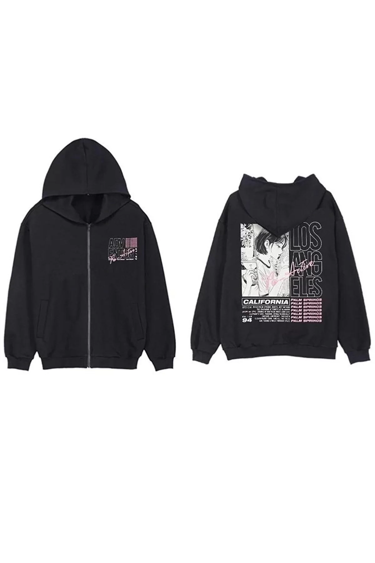 Gothic Y2k Los Angelas Unisex Siyah Fermuarlı Oversize Hırka
