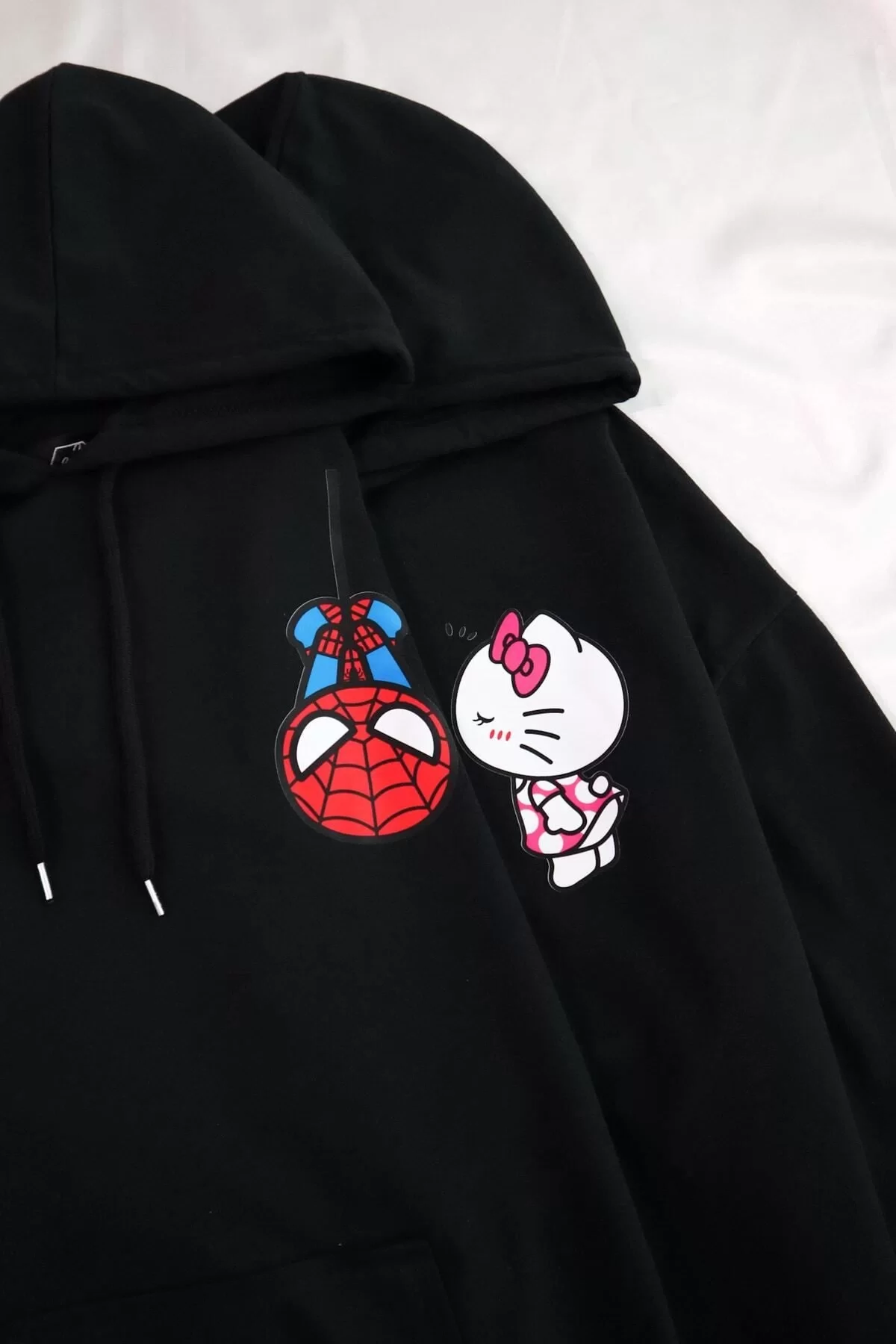 Kapüşonlu Spiderman & Hello Kitty Çift Sevgili Sweatshirt